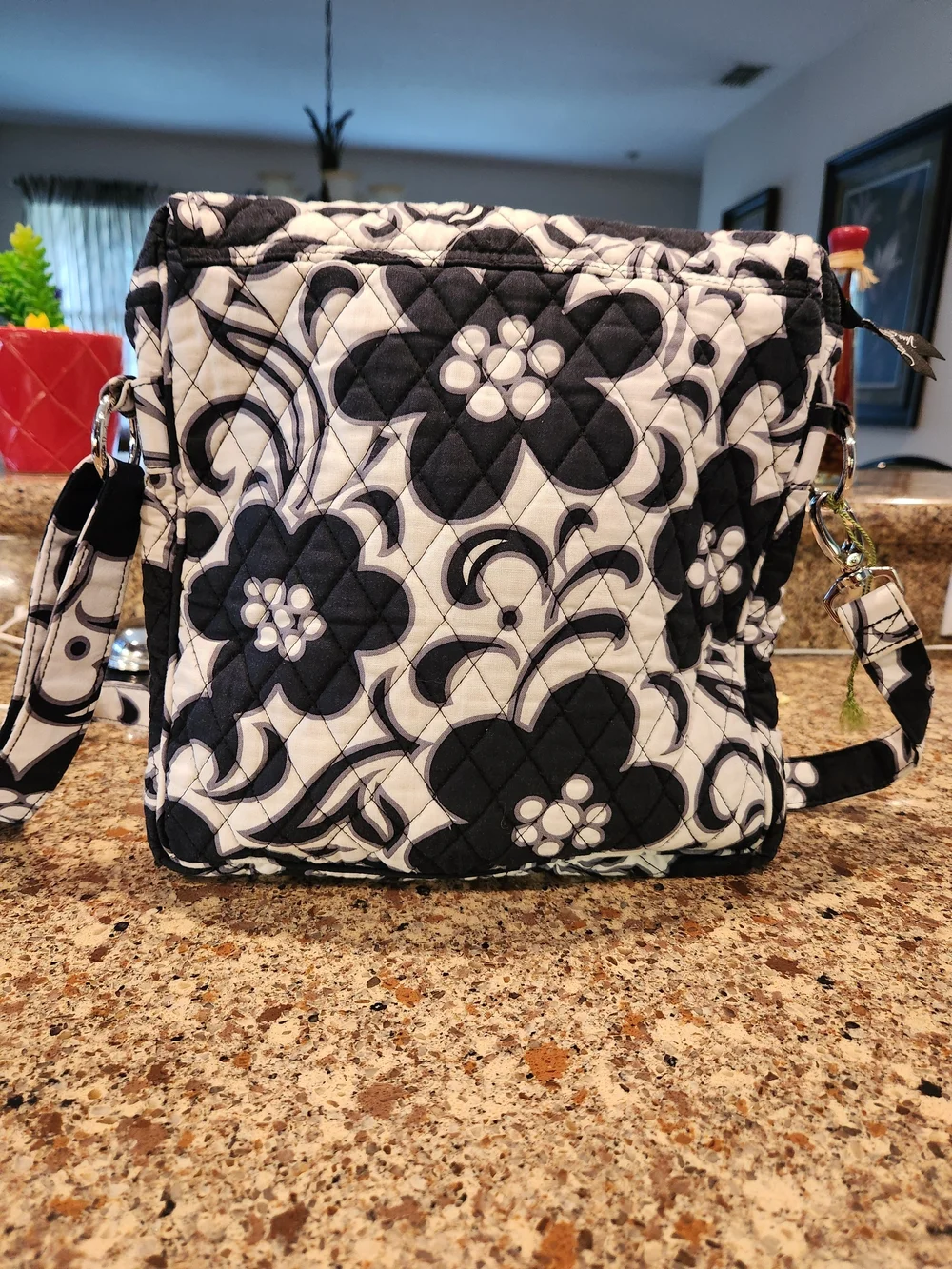 Vera Bradley Black & White Quilted Crossbody Messenger Bag | Adjustable Strap